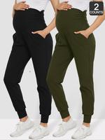 Maternity Solid Color Ruched Pocket High Waist Pants, Casual Comfy Maternity Trousers for Fall & Winter, Maternity Bottoms fo...