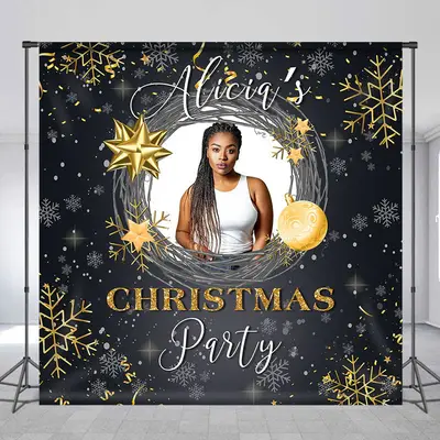 Custom Black Snowflake Christmas Party Backdrop - Aperturee