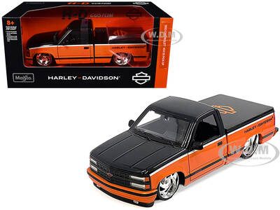 1993 Chevrolet 454 SS Pickup Truck Harley Davidson Black and Orange H-D Custom Series 1/24 Diecast Model Car by Maisto