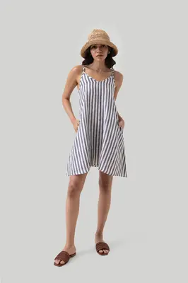 Short Tent Dress in Linen Stripes | Color: Striped Linen | Size: L
