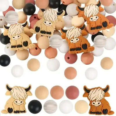 Mixed Color Cow Design Silicone Bead, 30pcs/set Diy Jewelry Making Supplies for Bracelet Necklace Keychain Phone Chain