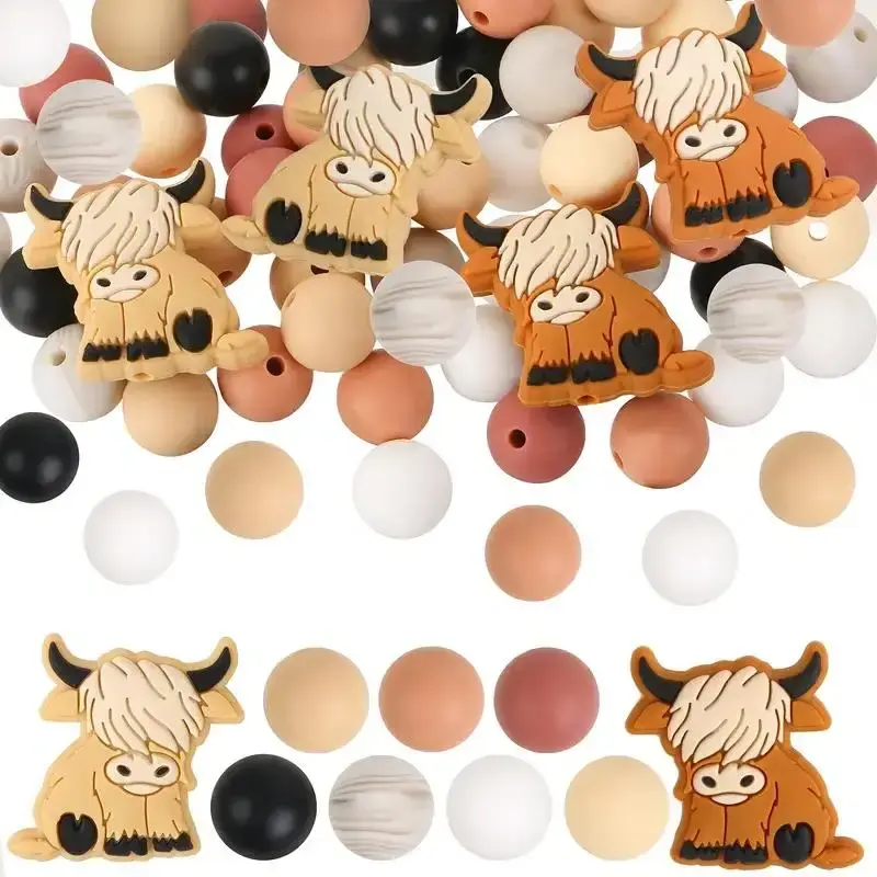 Mixed Color Cow Design Silicone Bead, 30pcs/set Diy Jewelry Making Supplies for Bracelet Necklace Keychain Phone Chain