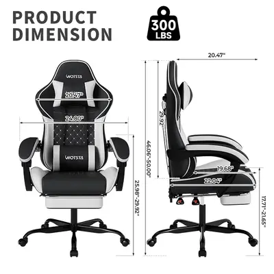 WOTSTA indoor Chairs Game desk Chair,Ergonomic Computer with Footrest and Comfy PU Leather Recliner with Headrest and lumbar...