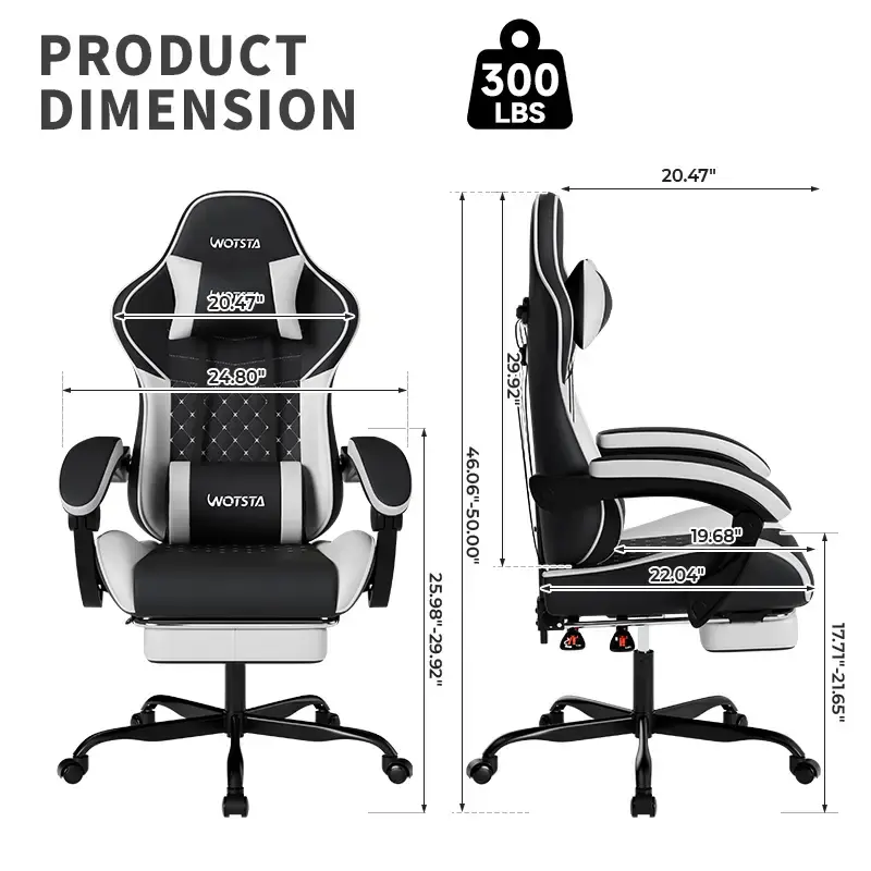 WOTSTA  indoor Chairs Game desk Chair,Ergonomic Computer with Footrest and Comfy PU Leather Recliner with Headrest and lumbar...