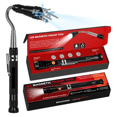 LED Magnetic Pickup Tool with Extendable Neck, springtok,Telescoping Pick Up Magnet Stick Cool Gadget with LED Lights Gifts f...