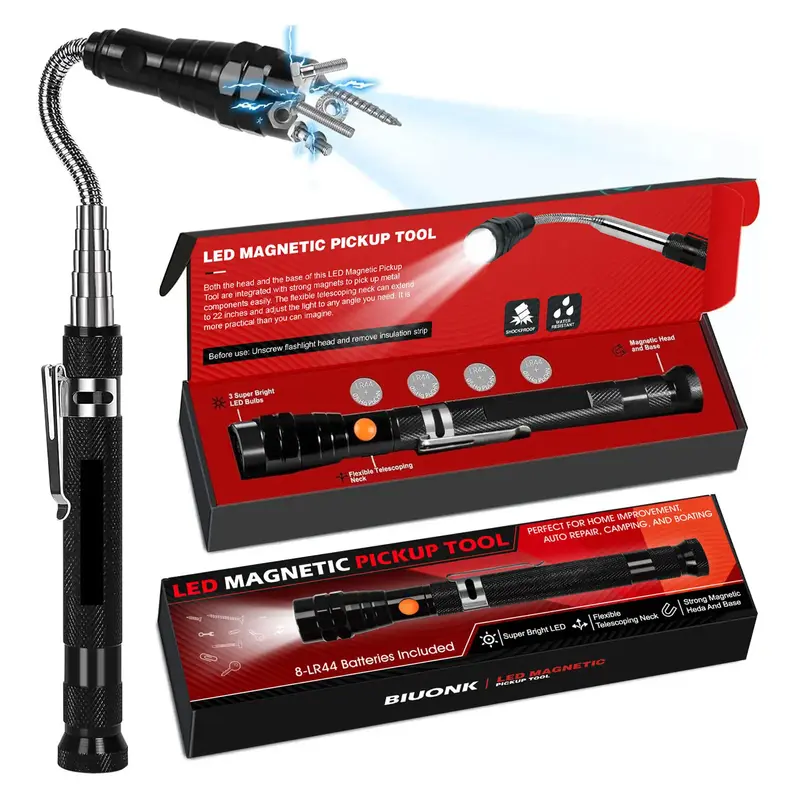 LED Magnetic Pickup Tool with Extendable Neck, springtok,Telescoping Pick Up Magnet Stick Cool Gadget with LED Lights Gifts f...