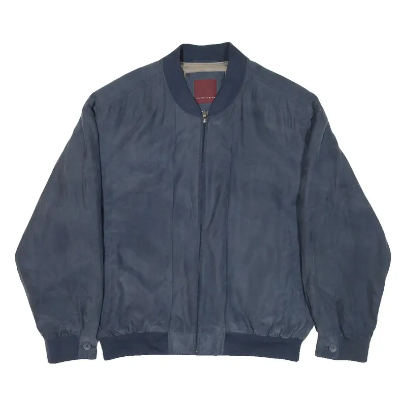 JUPITER Mens Bomber Jacket Blue Silk XL