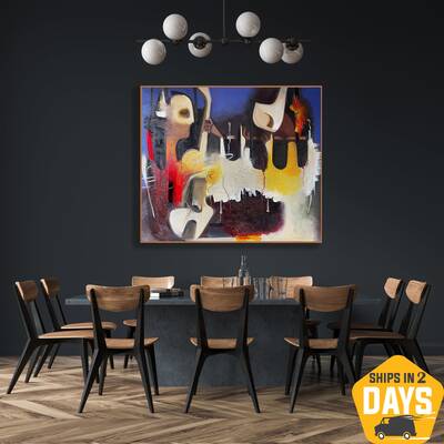 Abstract Music Oil Painting Original Colorful Guitarist and Flutist Wall Art Decor for Home | JAM MUSIC 39.4"x47.2"