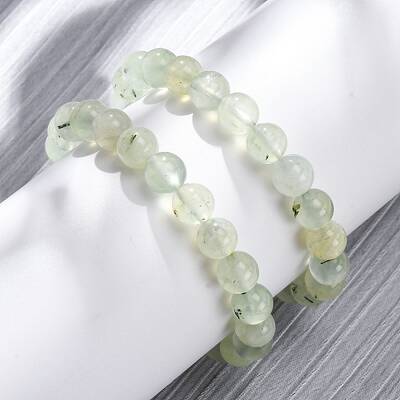 Natural Prehnite Round Beaded Stretch Bracelets for Men Women
