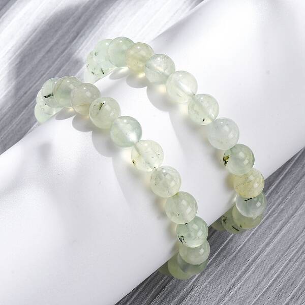 Natural Prehnite Round Beaded Stretch Bracelets for Men Women