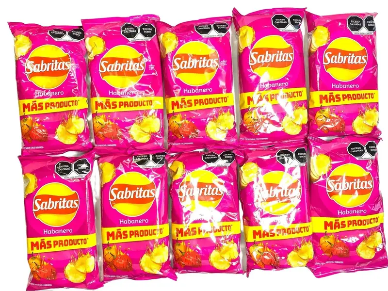 10 - PK SABRITAS HABANERO, Sabritas Chips, Snack Crispy Crunchy Bite - 48 GRAMS PER BAG - MEXICAN CHIPS - PAPITAS MEXICANAS -...