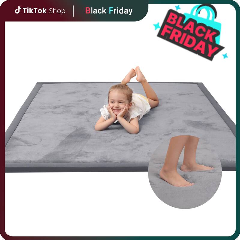Huloo Sleep Ultra Soft Memory Foam Play Mat for Tummy Time, 1.3 Thick Non-Slip Crawling Mat, Non-Toxic Velvet Nursery F