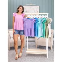 Zenana Double Gauze Acid Washed Ruffle Sleeve Peplum Top | S-L