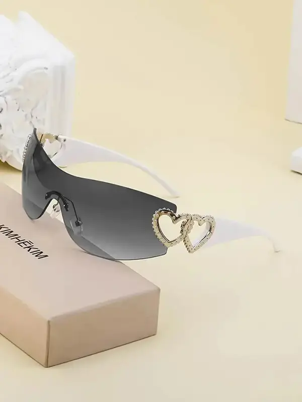 Unisex Plain Tinted Lens Summer Sunglasses, Wrap Around Rimless Glasses for Women & Men Summer Daily Use, Travel Cool Glasses...