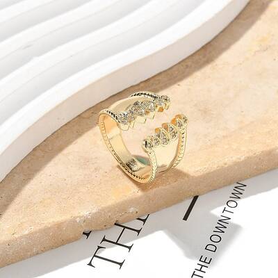 Brass Micro Pave Clear Cubic Zirconia Cuff Finger Rings for Women