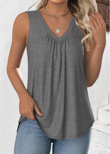 Modlily Grey Sleeveless V Neck Tank Top - XXL