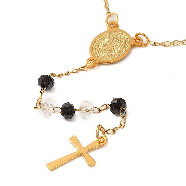 201 Stainless Steel & Glass Rosary Bead Necklaces for Women