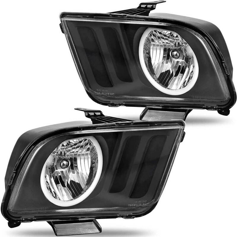 YITAMOTOR® LED DRL Headlight Assembly Compatible with 2005-2009 Ford Mustang Headlamp Replacement Black Housing Pair (Passen...