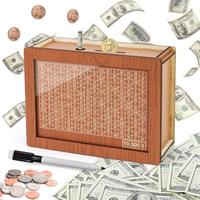 Cash Vault Wooden Savings Box,Wooden Cash Saver Money Box,Wooden Piggy Bank Coin Bank with Counting Target,10000 Savings Chal...