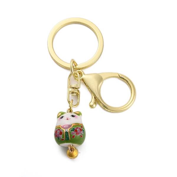 Fortune Cat Porcelain Pendant Keychain