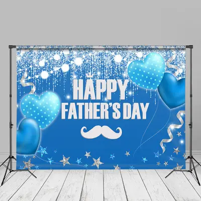 Heart Balloon Stars Glitter Blue Fathers Day Backdrop - Aperturee