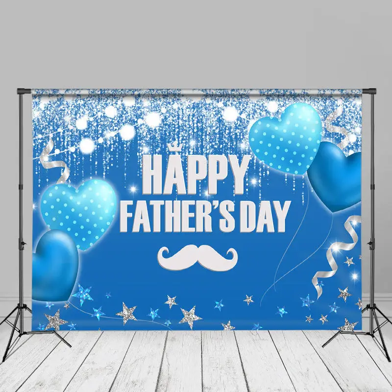 Heart Balloon Stars Glitter Blue Fathers Day Backdrop - Aperturee
