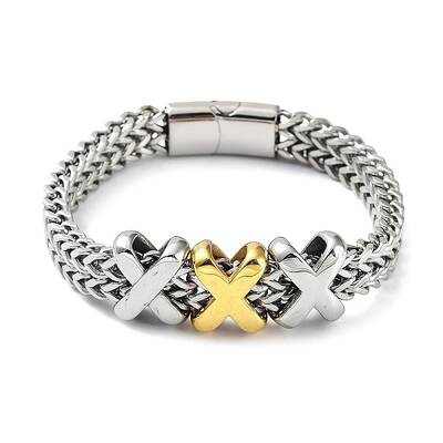 Ion Plating(IP) 304 Stainless Steel Cross Link Chains Bracelets for Men & Women