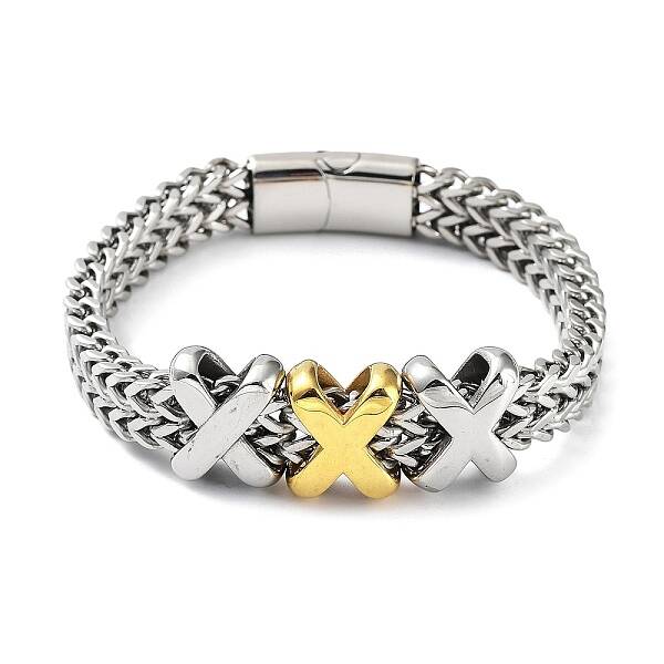 Ion Plating(IP) 304 Stainless Steel Cross Link Chains Bracelets for Men & Women