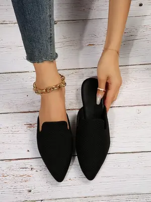 Women's Stylish Elegant Plain Color Slip on Walking Shoes, Soft Casual Comfortable Breathable Pointed Toe Design Flat Shoes, ...