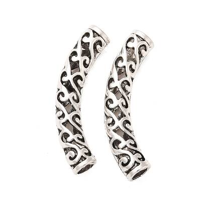 Tibetan Style Alloy Hollow Curved Tube Beads