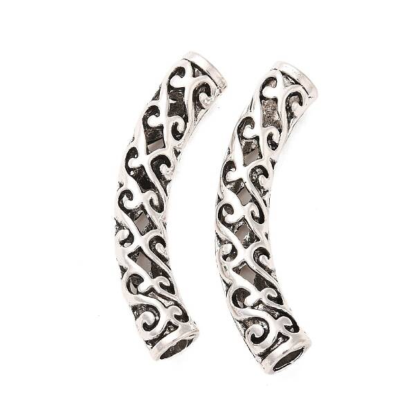 Tibetan Style Alloy Hollow Curved Tube Beads