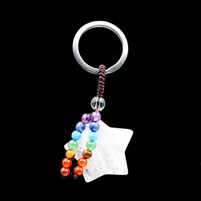 Natural Quartz Crystal & Mixed Gemstone Star Pendant Keychain