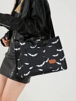 Women's Bat Pattern Canvas Sling Purse Crossbody Bag, Sling Bags, Canvas Handbag, Trendy Minimalist Purse, Zipper Crossbody B...