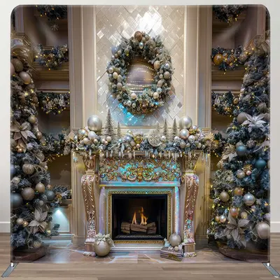 Trees Fireplace Bell Retro Wall Tension Fabric Backdrop - Aperturee