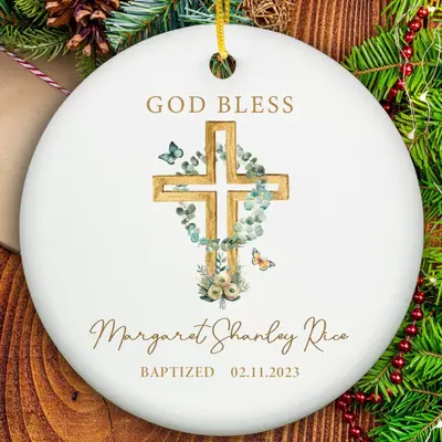 Personalized God Bless Baptism Christmas Ornaments - Ceramic