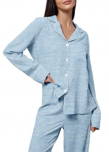 Modlily Light Blue Long Sleeve Lounge Top and Pants - S