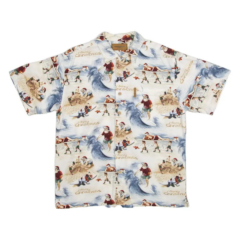 CLEARWATER OUTFITTERS Santa Print Mens Shirt White M
