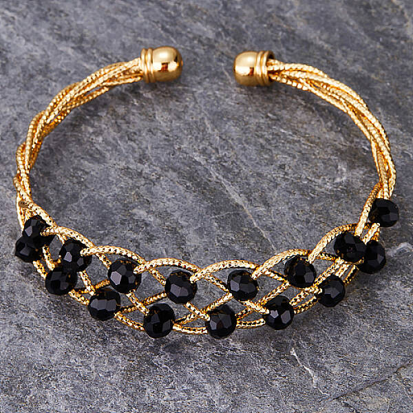 Brass Wire Wrap Cuff Bangle with Round Beaded