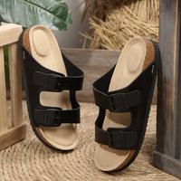 Women's Open Toe Cork Footbed Slides Adjustable Buckled Slip on Slippers Softy Flat Sandals