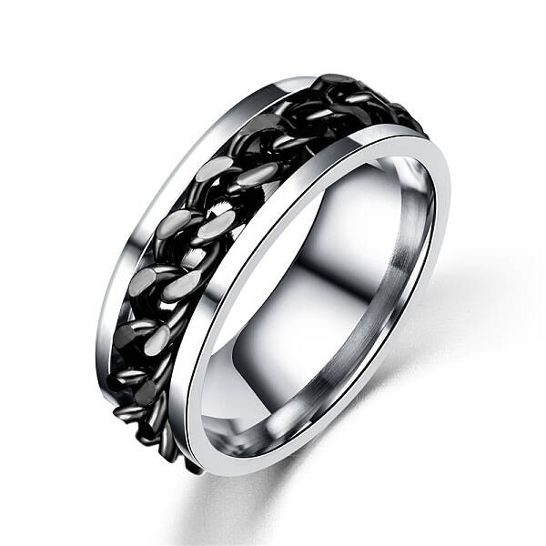 Stainless Steel Curb Chains Rotating Finger Ring