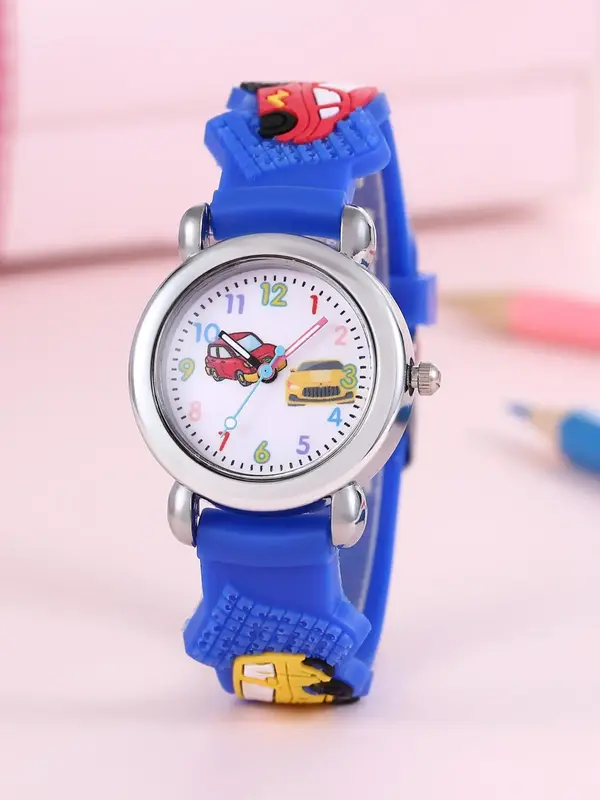 Cute Cartoon Car Pattern Design Quartz Watch, Fashionable Watch for Kids, Perfect Gift for Boys and Girls