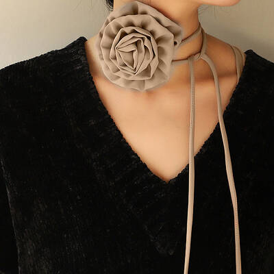 Fabric Rose Tie Choker Necklaces for Women