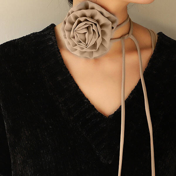 Fabric Rose Tie Choker Necklaces for Women
