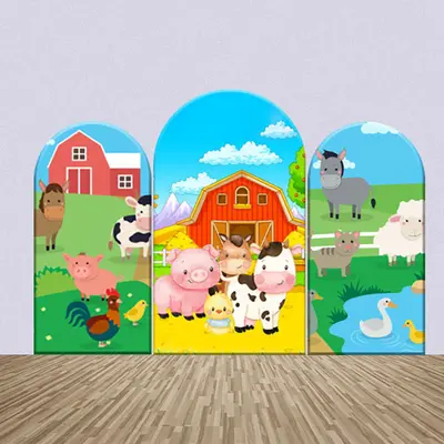 Cute Animals Farm House Grass Arch Backdrop Kit - Aperturee