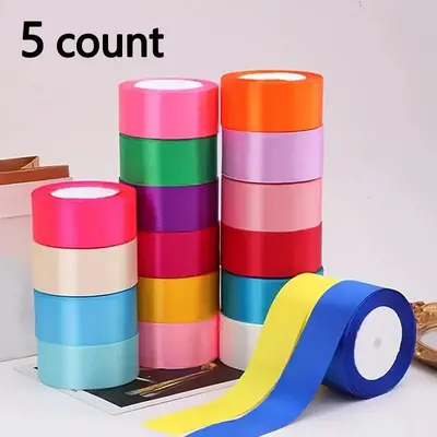 Solid Color Ribbon, 5 Counts/set Gift Wrapping Ribbon, Diy Decorative Pastel Color Ribbon for Wedding Birthday Party Room Dec...