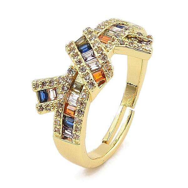 Adjustable Rack Plating Brass Micro Pave Cubic Zirconia Rings for Women