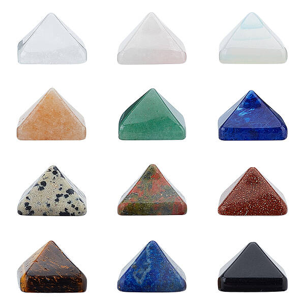 SUPERFINDINGS 12Pcs 12 Styles Pyramid Natural & Synthetic Gemstone Square Cabochons Flat Back Natural Gem Stone Square Charms...