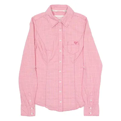 GUESS Womens Shirt Pink Check Long Sleeve S