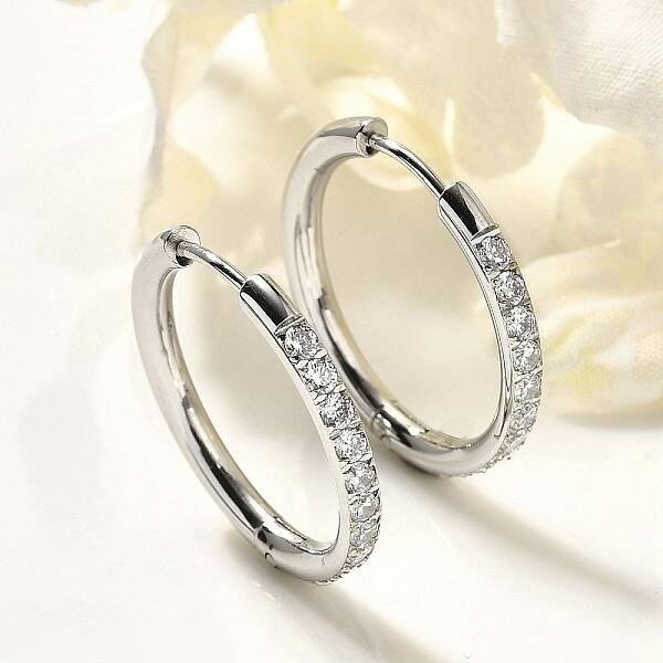 304 Stainless Steel Micro Pave Clear Cubic Zirconia Huggie Hoop Earrings