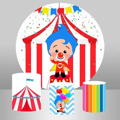 Aperturee White And Red Circus Themed Circle Birthday Backdrop | Birthday Round Backdrop Cover | Circle Background For Party ...